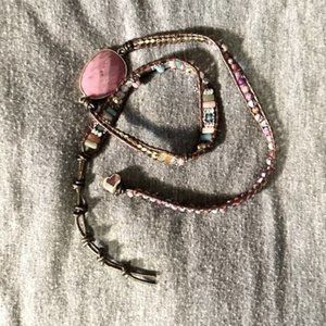 wrap bracelet: brown leather with multi-colored stones